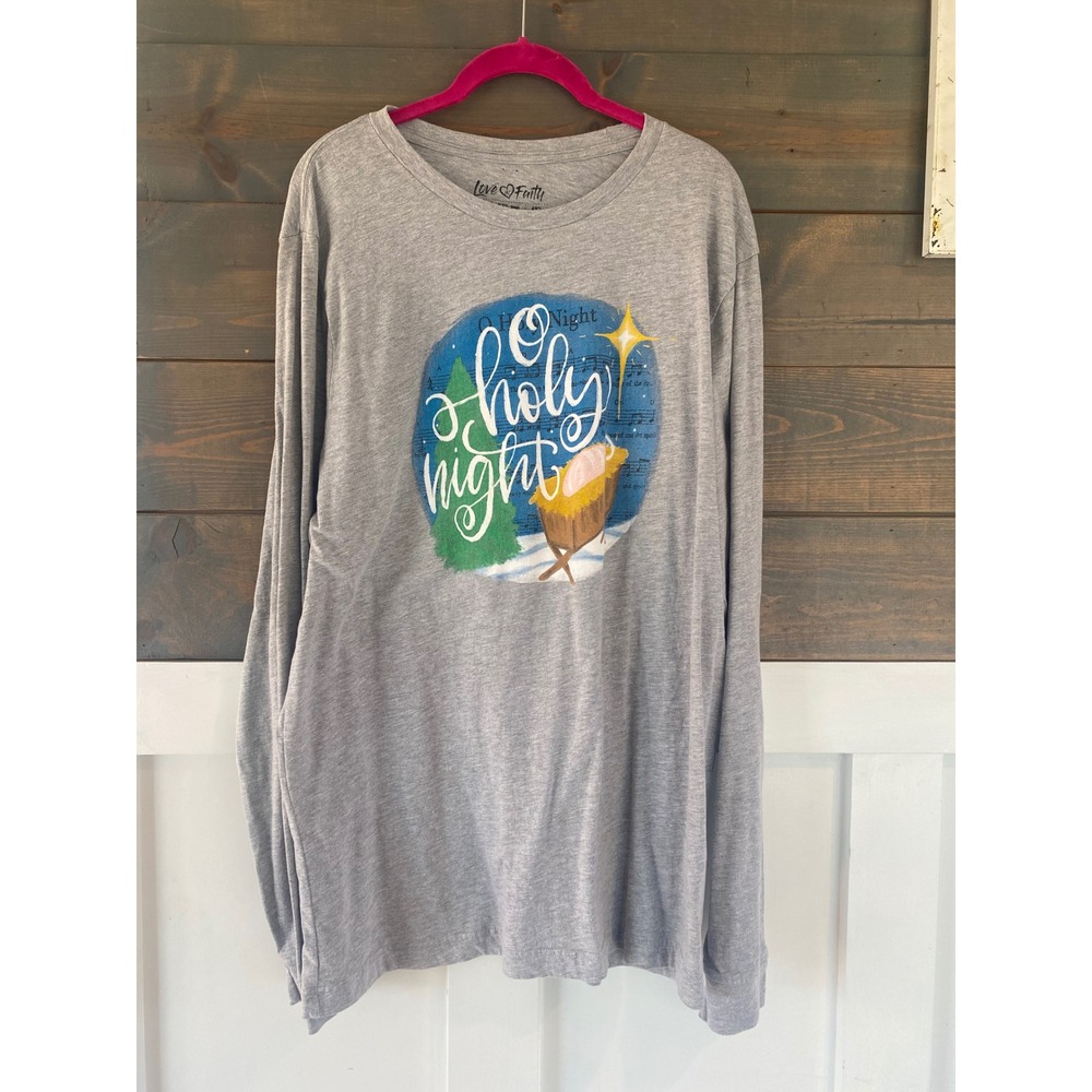 Love In Faith O Holy Night Long Sleeve Graphic Tee Christmas Religious Casual XL